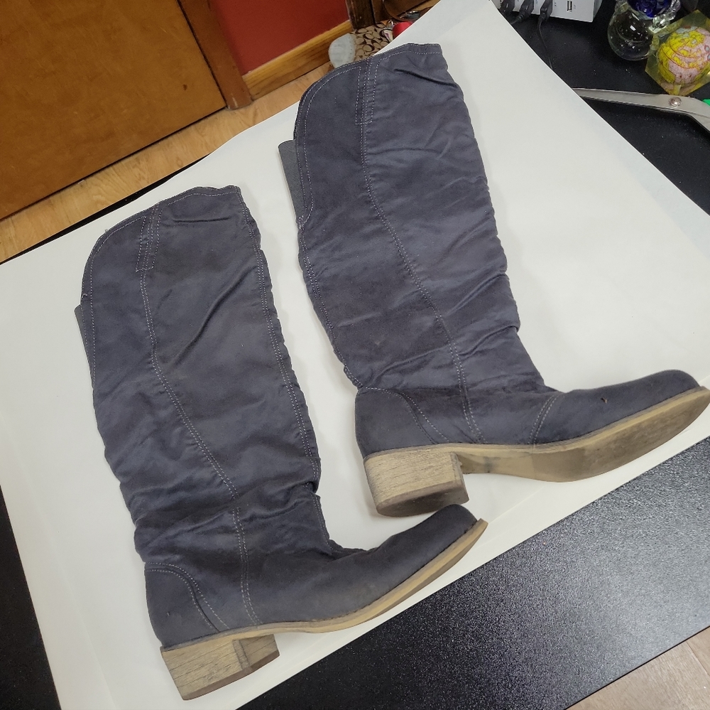 "Just Fab" Tall Boots Knee hi/ Higher 7 M Gray Denim Riding MEREDY